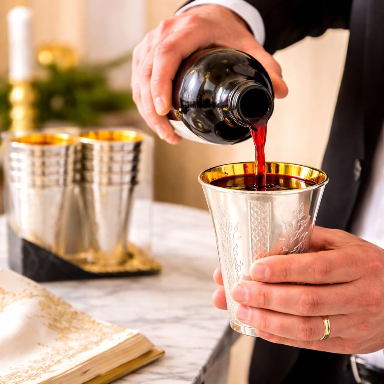 Decorline Kiddush/Kiddish 5.5Oz Round Cup | Silver Disposable Cups with Gold Interior | Elegant Design Cups for Shabbat Passover Jewish Holidays | Made of Durable BPA Free Plastic | 120 Counts