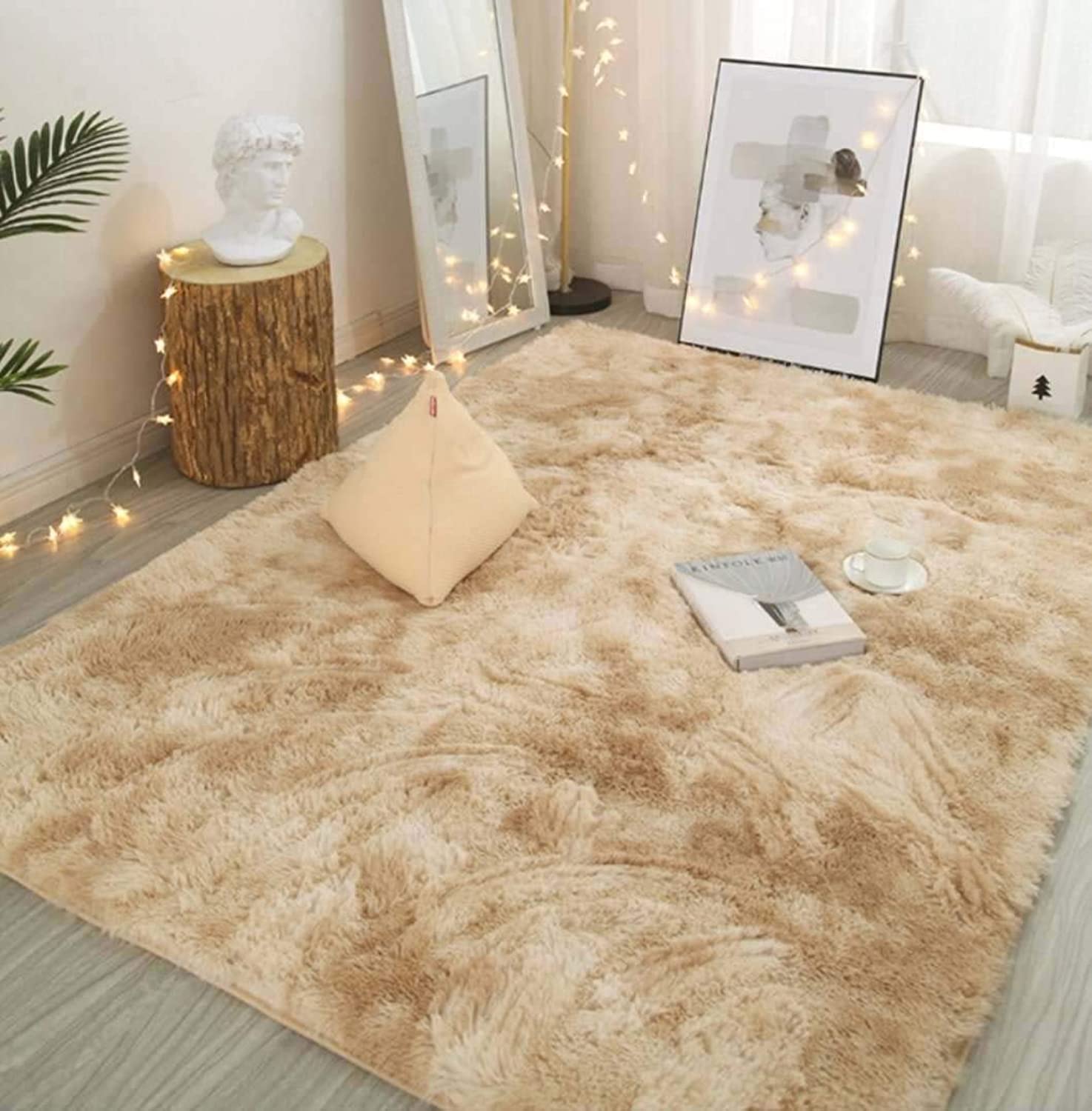 160cm * 200cm Soft Wool Area Carpet with Springback Sponge Modern Non-slip Plush Nursery Feature Area Carpet Plush Faux Fur Living Room Home Decor Long Hair Carpet Tie-dye khaki