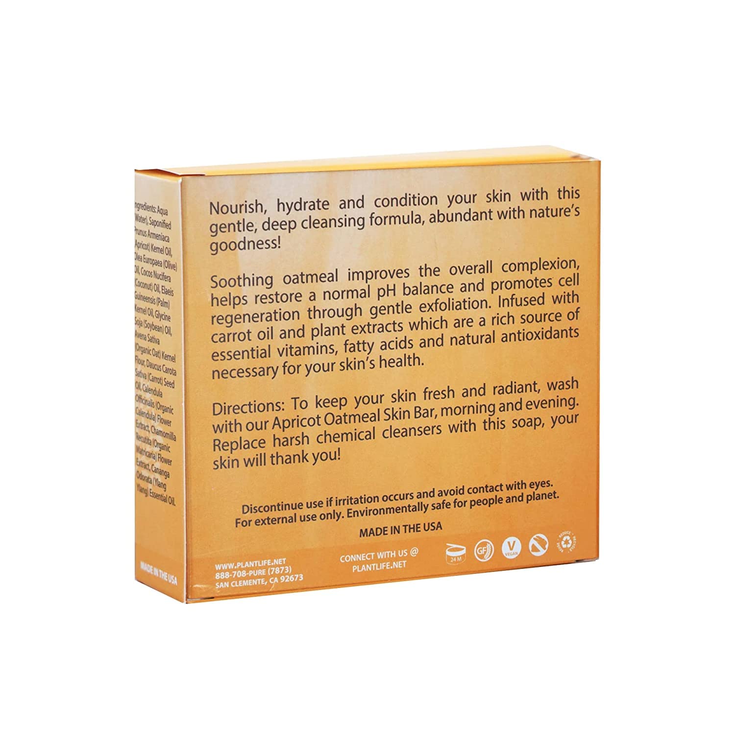 Plantlife Apricot Oatmeal 6-Pack Bar Soap - Moisturizing and Soothing Soap for Your Skin - Hand Crafted Using Plant-Based Ingredients - Made in California 4.5oz Bar
