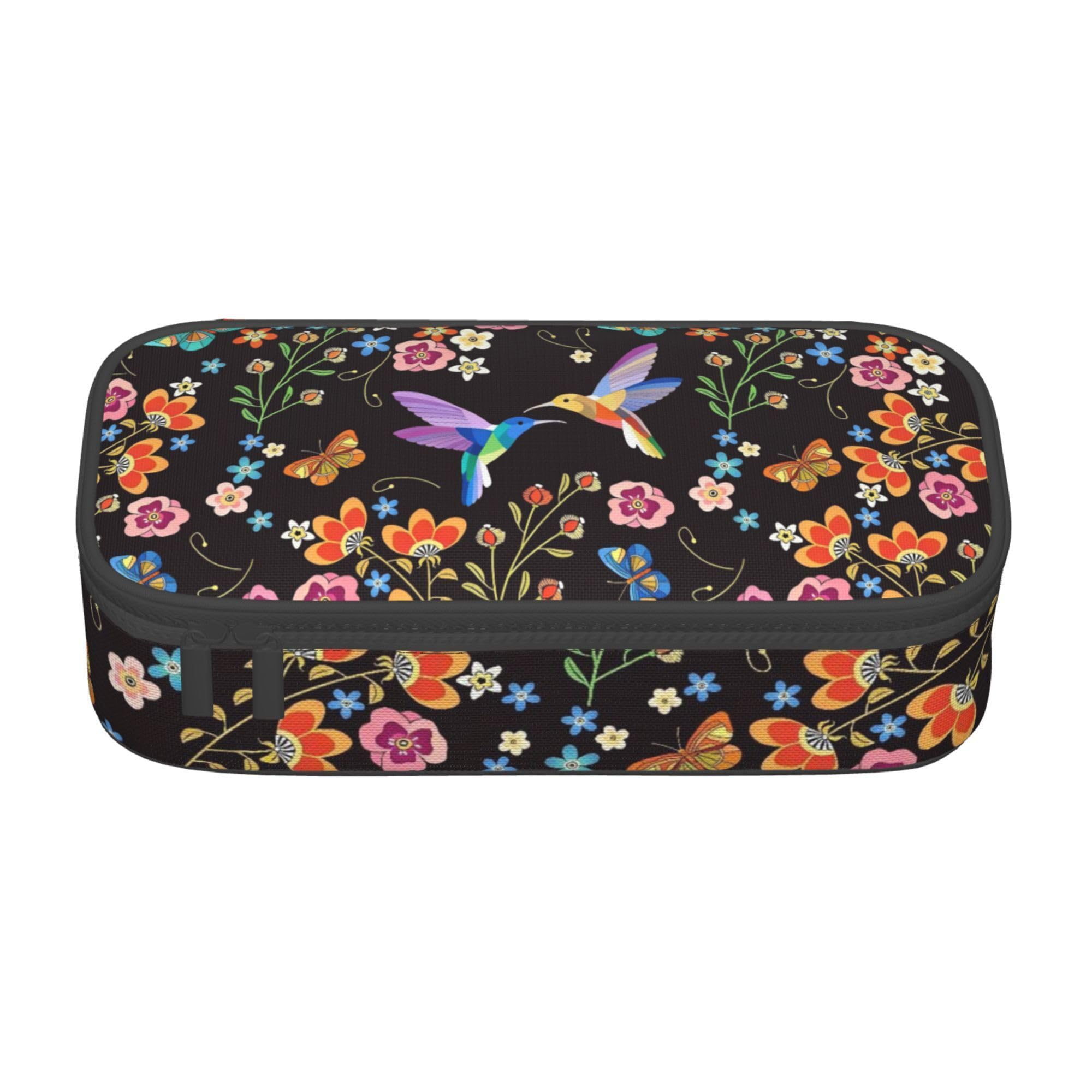 Hummingbird Flower Pencil Pouch for Girls, Large Capacity Pencil Case with Double Zipper & Compartments, Cute Portable Pen Bag for Kids School Supplies, Organizer for Calculator, Office & Travel — image 1