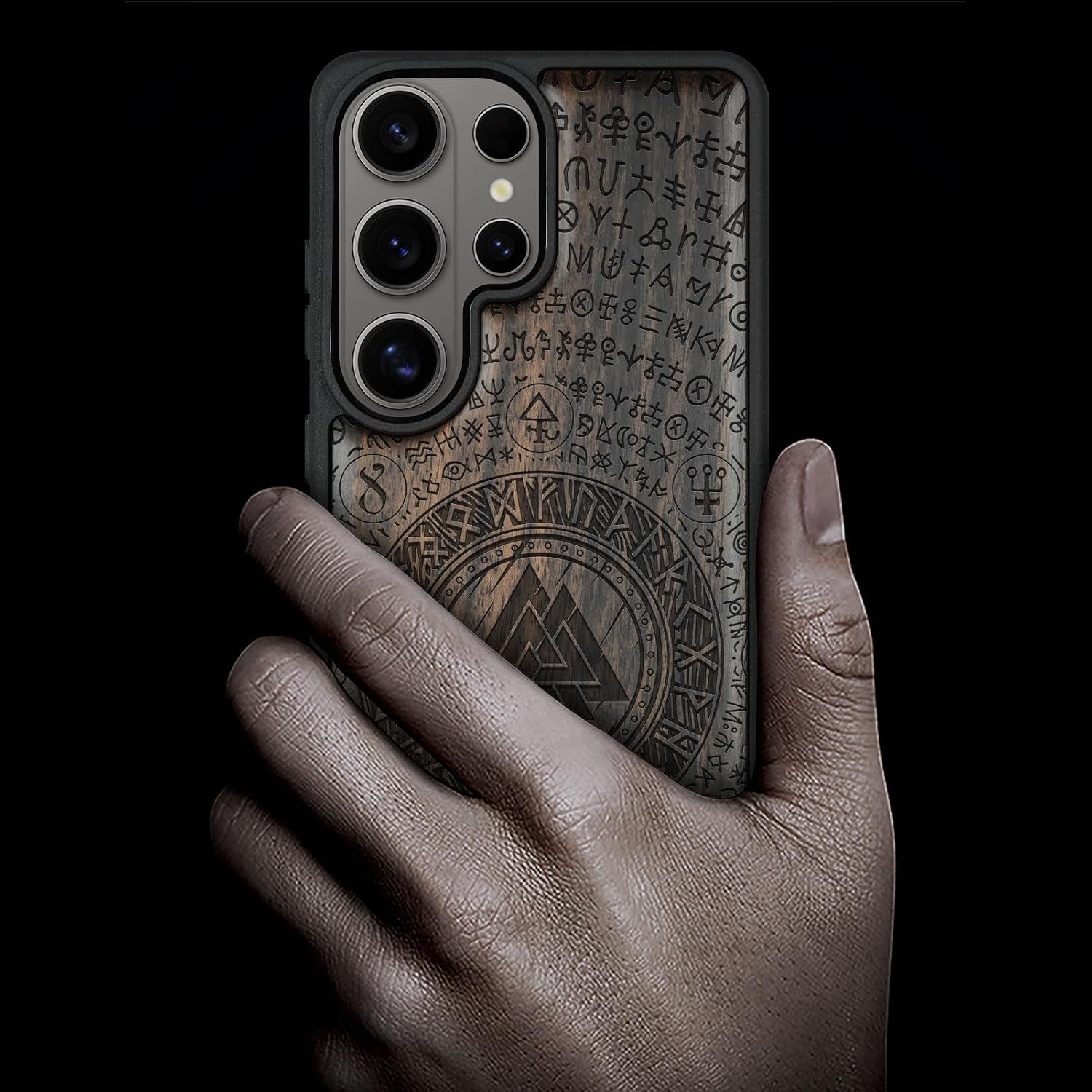Carveit Magnetic Wooden Case for Samsung Galaxy S26 Ultra Case 2026, TPU Shockproof Cover & Wood Artisan Engraved, Compatible with MagSafe Wireless Chargers (Ancient Wisdom in Viking Design) Blackwood