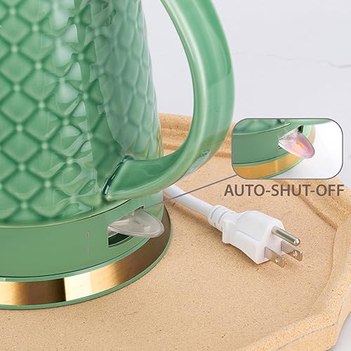 Miniatura 5 de Hervidor eléctrico de cerámica, 1.5L1200 W hierve agua rápida y fácilmente con protección de ebullición y secado automático, base giratoria