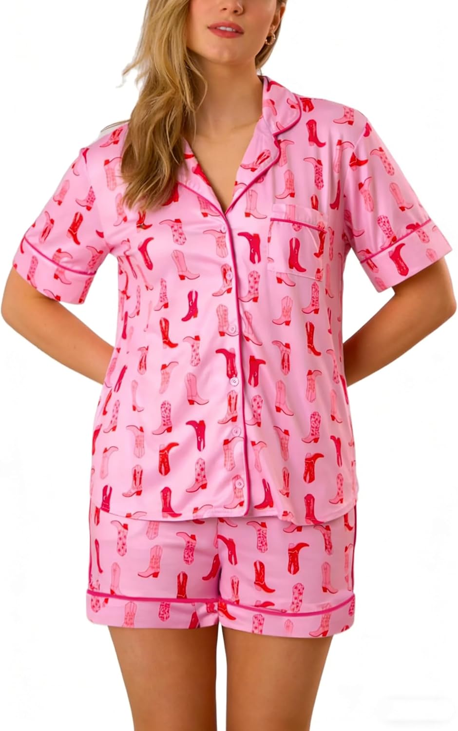 Women Satin Pajamas Shorts Sets Y2k Silk PJs 2 Piece Outfits Collar Long Sleeve Button Down Shirt Lounge Pants Sets - Image 5