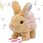 Hopearl Hopping Rabbit with Dress Interactive Electronic Pet Plush Bunny Toy with Sounds and Movements Animated Walking Wiggle Ears Twitch Nose Gifts for Toddlers Birthday, Brown, 7\'\'