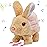 Hopearl Hopping Rabbit with Dress Interactive Electronic Pet Plush Bunny Toy with Sounds and Movements Animated Walking Wiggle Ears Twitch Nose Gifts for Toddlers Birthday, Brown, 7\'\'