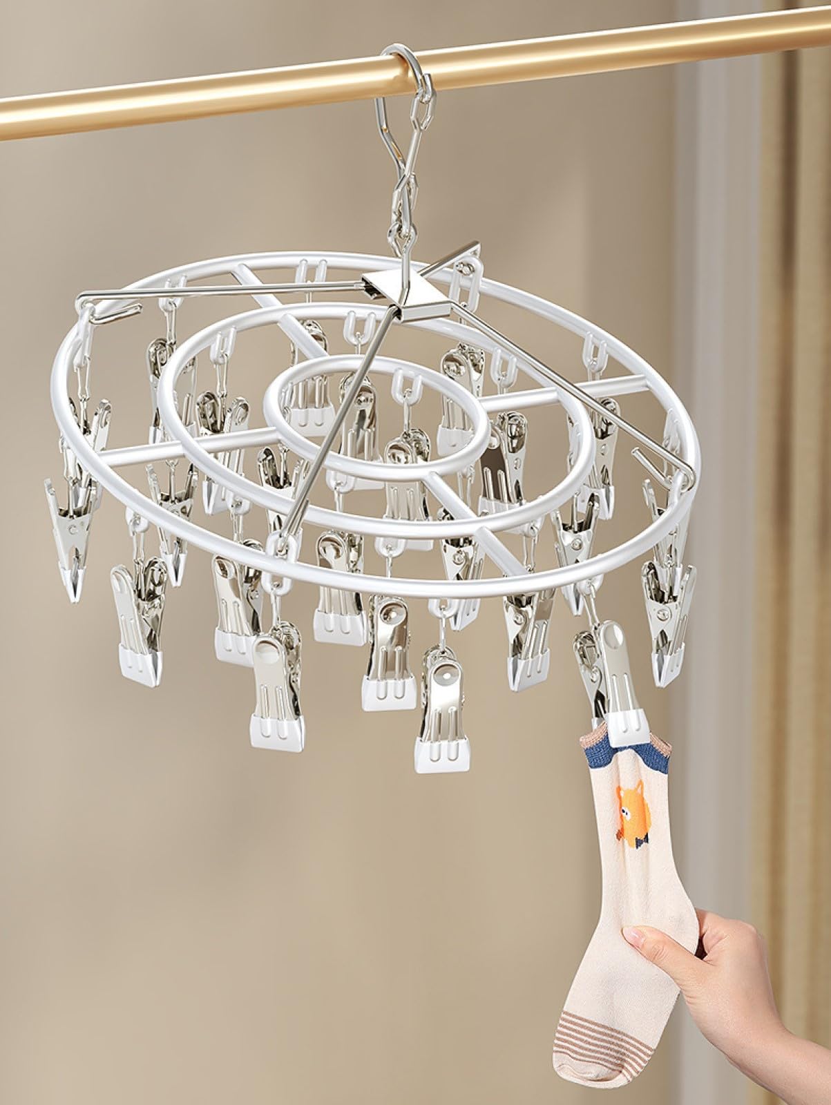 Antivento pieghevole rettangolare stendino, Clip in acciaio inox stendino per calzini con 24 clip, Stendibiancheria In Acciaio Inox Con Gancio Girevole, Antivento, Per Calze(grigio)