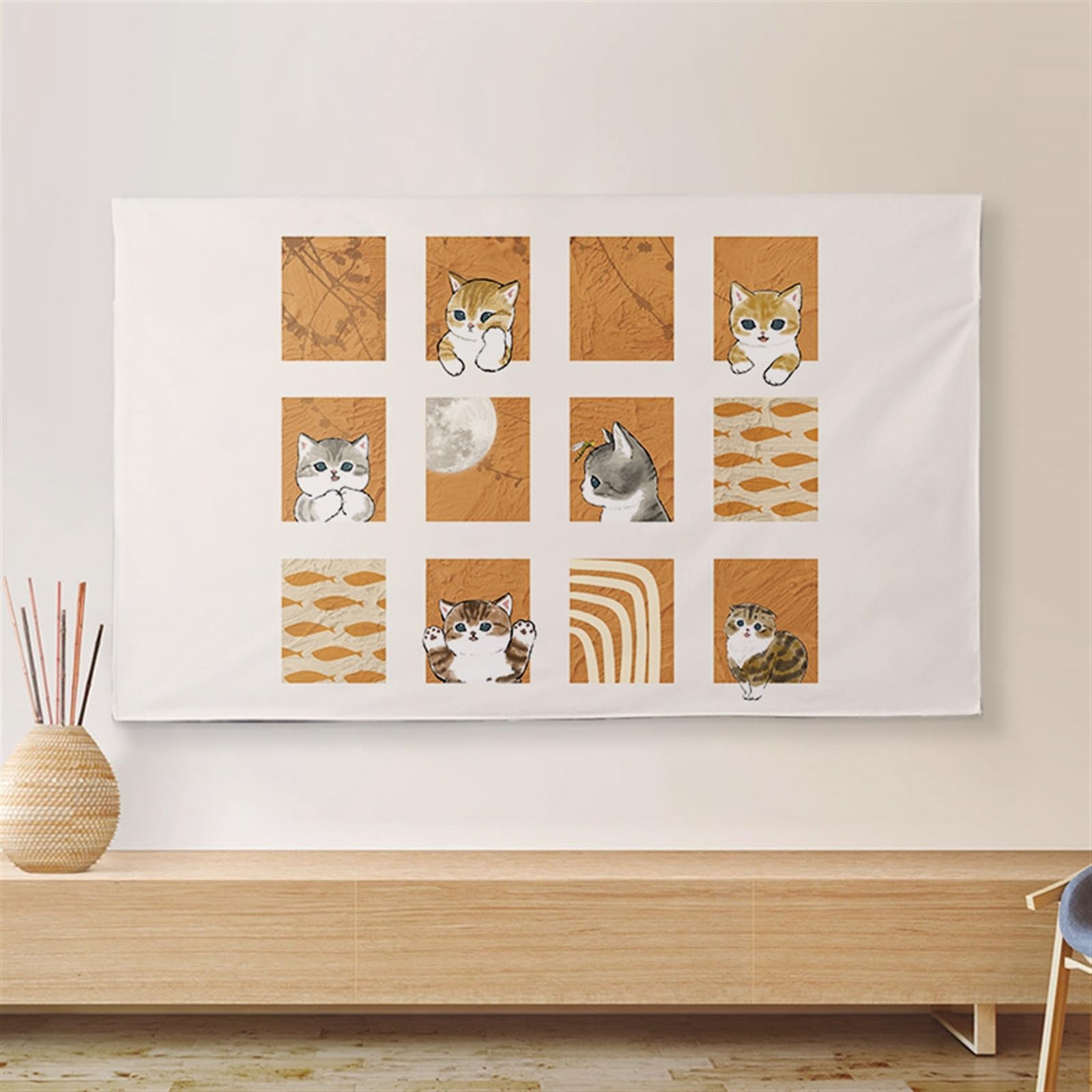 Back Half Style Copri TV Traspirante E Non Rimovibile Multi Size Decorativo Protettori Schermo per TV Schermo Completamente Coperto con Pattern Copertura TV(65 inch(150 * 92cm),Cat A)