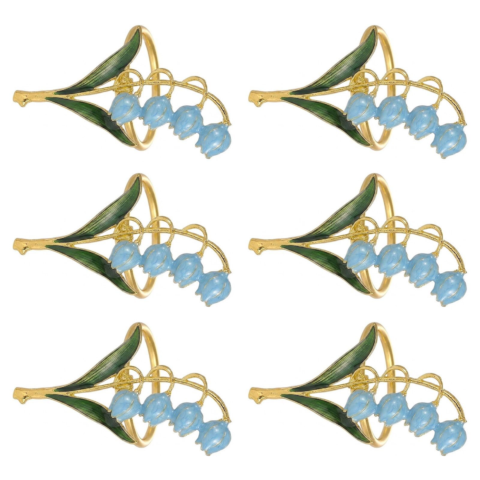Buxuaaaa Blue Of 6 Alloy Napkin Rings For Dinning Table Setting Flower Serviette Buckles For Party Or Wedding Elegant Tableware Accessories