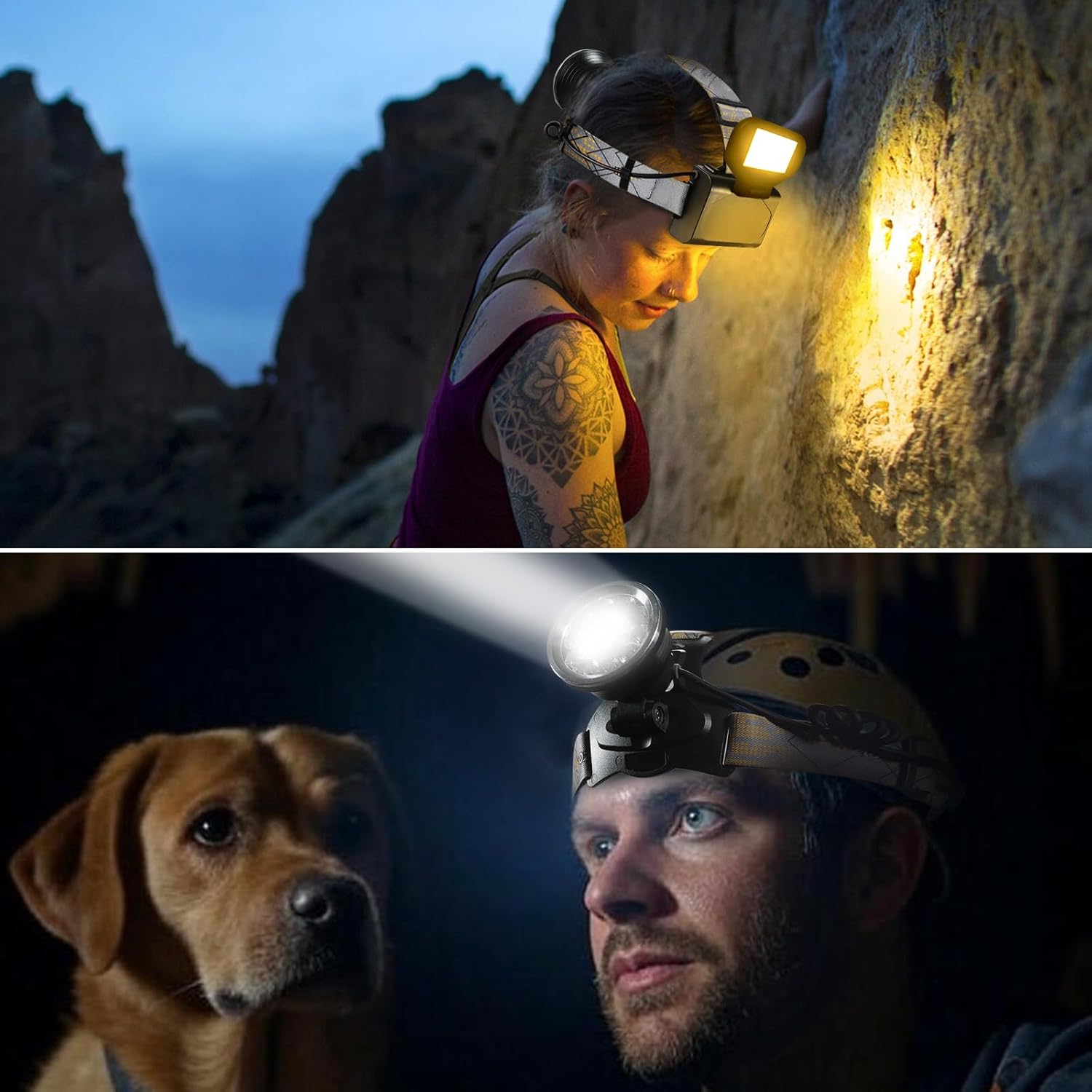 BIGSUN Headlamp Rechargeable, Led Headlamps with 4 Modes, High Lumen Bright Head Lamp,Built-in 9600 mAh Li-Ion Battery, Front and Rear Lighting,Bidirectional Use for Camping Hunting Hiking Fishing