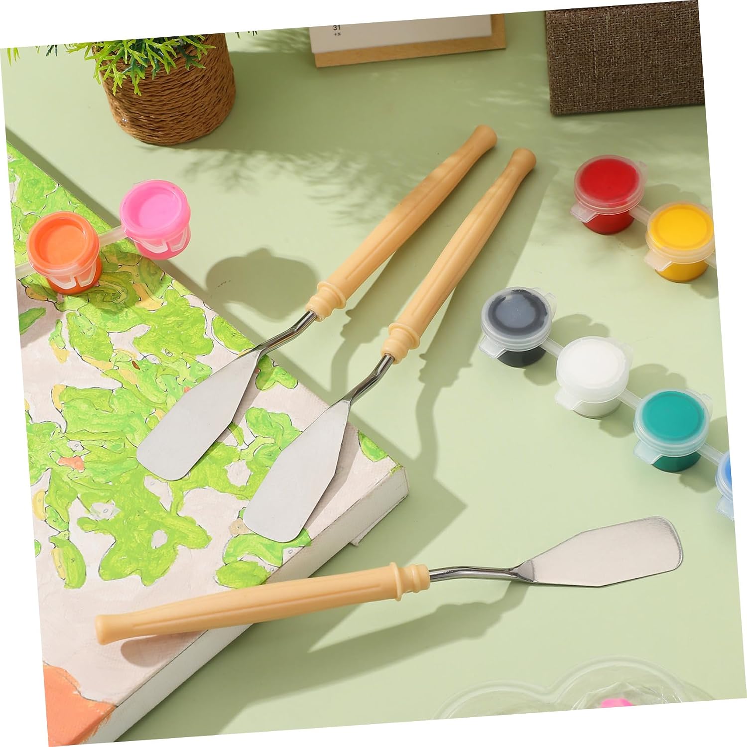 jojofuny 12pcs Painting Mixing Spatula Set with Plastic Handles, Flexible Palette Knives for Artists, Oil and Acrylic Paint Scrapers, Art Painting Tools for Canvas and Craft Use