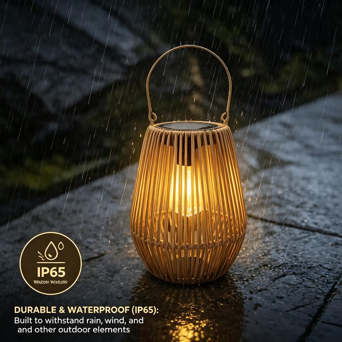 Linterna solar de ratán tejida a mano, linternas solares de mimbre impermeables para exteriores, luces colgantes de ratán para jardín, patio, porche, cubierta, cenador, mesa, 2 unidades
