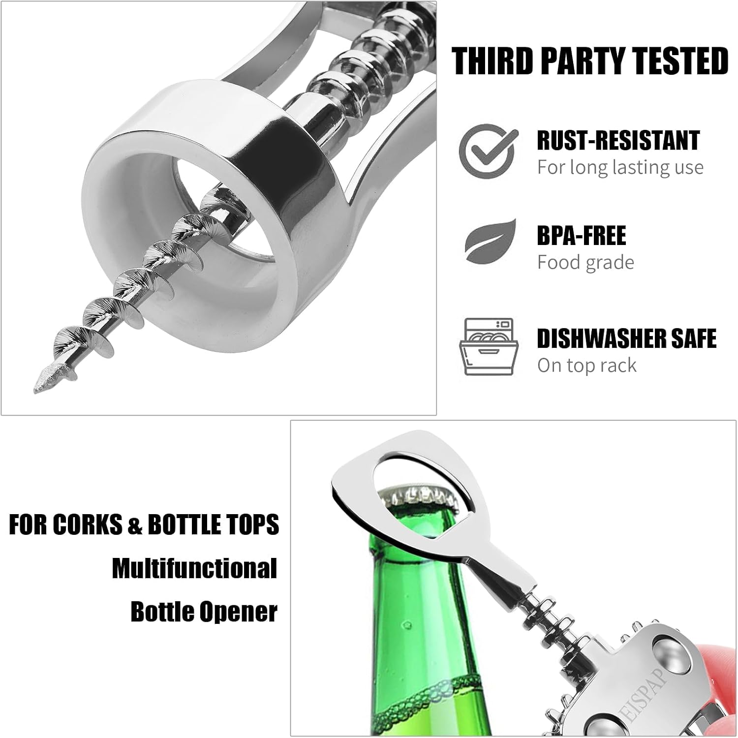 2 Pcs Powerful Wine Opener, Ergonomic Soft Touch Heavy Duty Manual Bottle Openers, Rust Resistant Zinc Alloy Winged Corkscrew, Easy Use, Open Corks, Dishwasher Safe (Wine Opener, set of, 2)