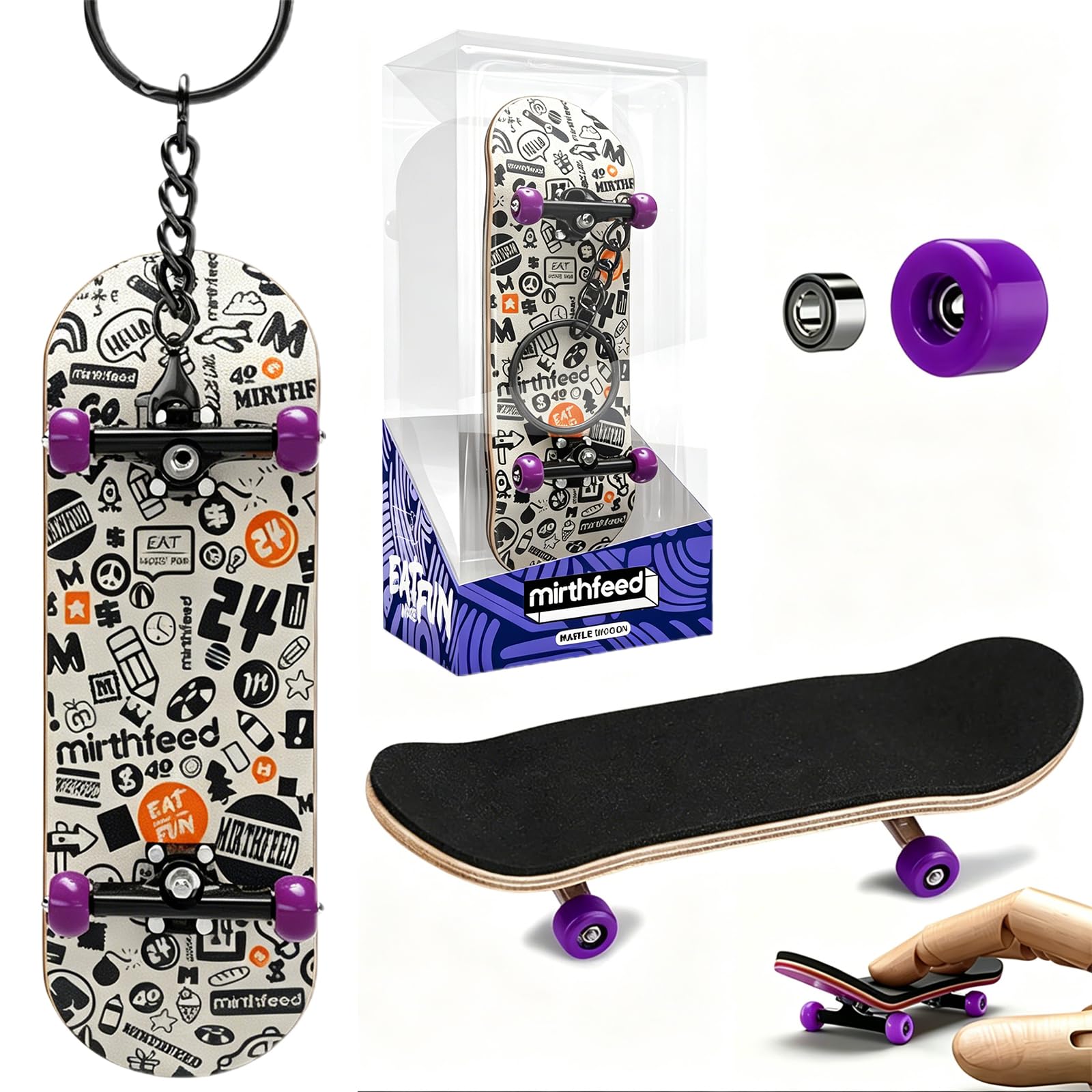 Mini Finger Skateboards,Kreatives Fingerboard,Professionelle Fingerskateboard,Ahornplatte mit Kugellagerrollen,für Skateboarding Enthusiasten(Weiß,Personen ab 14 Jahren) (Graffiti-Muster)