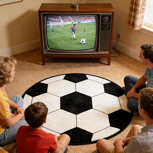 Sports Themed Soccer Rug 23.62in, Soft and Comfy Round Area Rugs Bedroom Living 