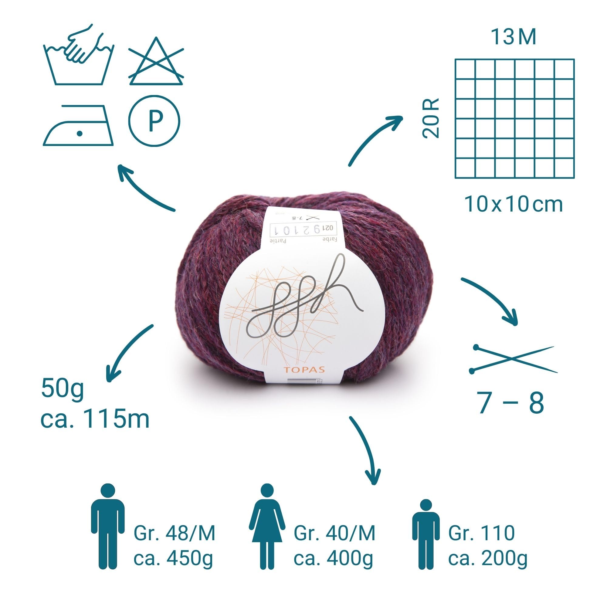 Gomitolo Di Lana Ggh Topas - Misto Lana Vergine E Alpaca, Colore 046 Turchese, 50g / 115m, Ferri 7-8, Per Maglieria E Uncinetto - 4