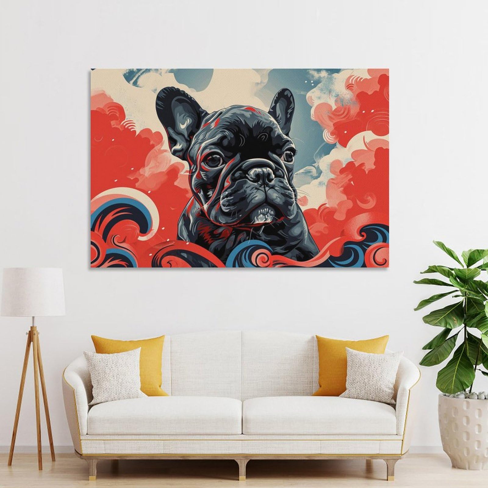 Amazon.co.jp: 絵画 着色されたフレンチ ブルドッグインテリア 絵画