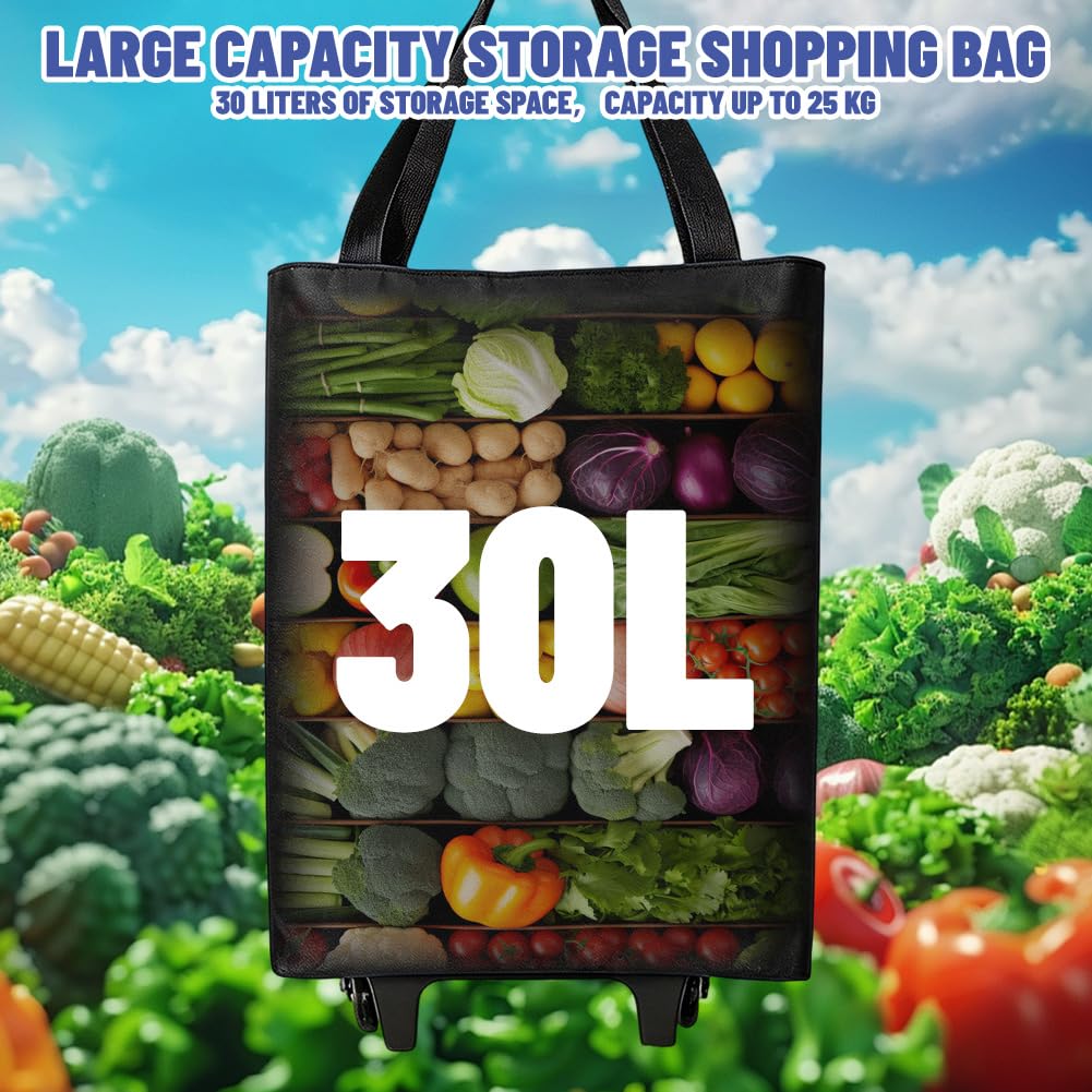 Carrello per la spesa, pieghevole, 30 l, 2 in 1, moderno, con custodia, leggero, fino a 25 kg, per campeggio, viaggi, supermercato (nero)