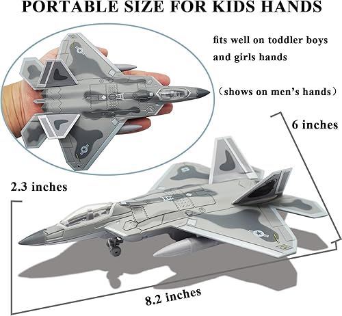 Miniatura 6 de Fighter Jet Toy F-22 Raptor Fighter Bomber Avión Diecast Army Fighting Jet 1100 Modelo de aviones con luces y sonidos para niños