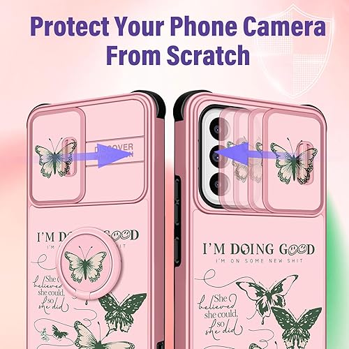 Miniatura 4 de Funermei Funda 2 en 1 para Samsung Galaxy A32 5G para niñas, diseño de mariposa bonita, diseño femenino de mariposa, diseño único y verde con