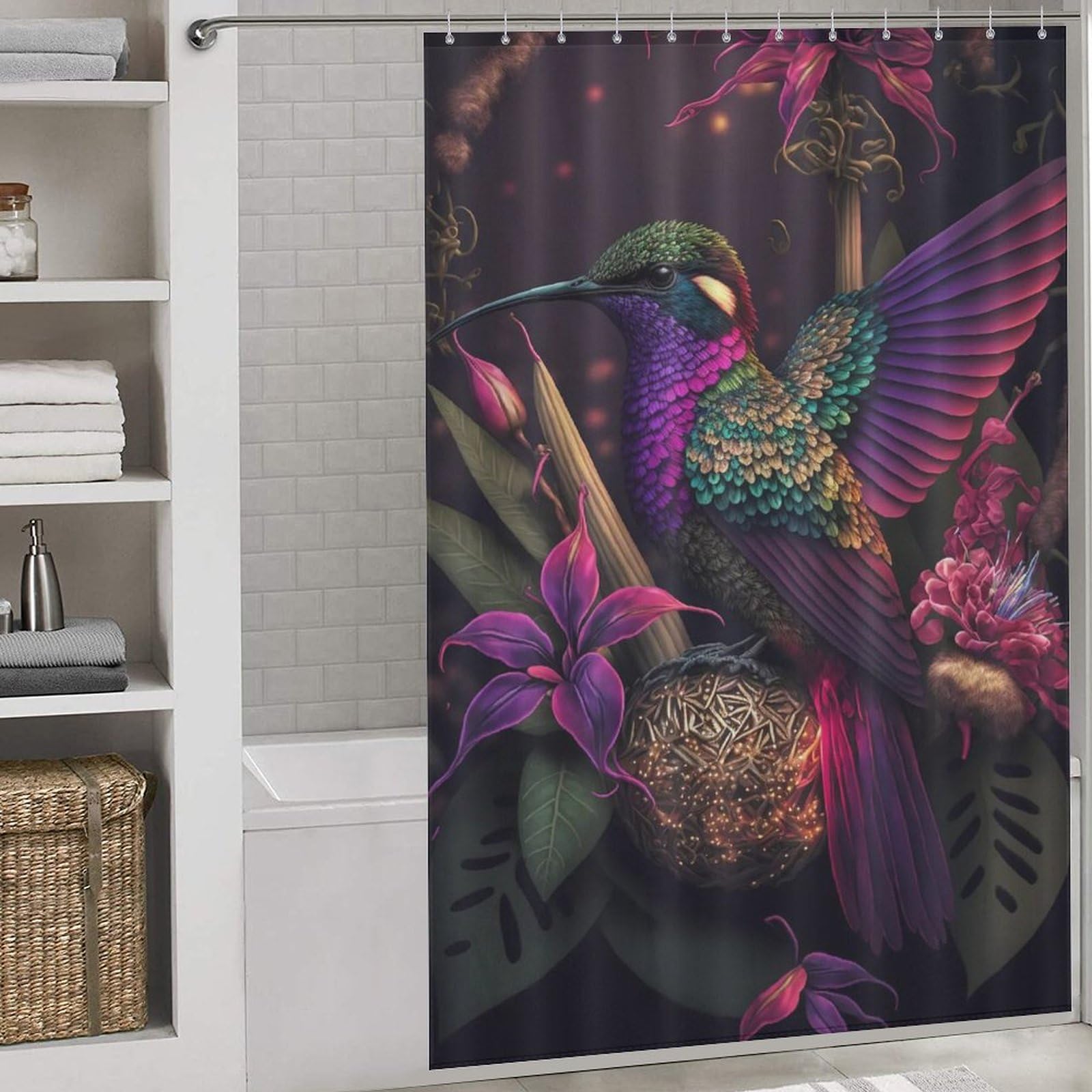 Rideau de douche colibri coloré en polyester imperméable 152x183cm pour salle de bain moderne