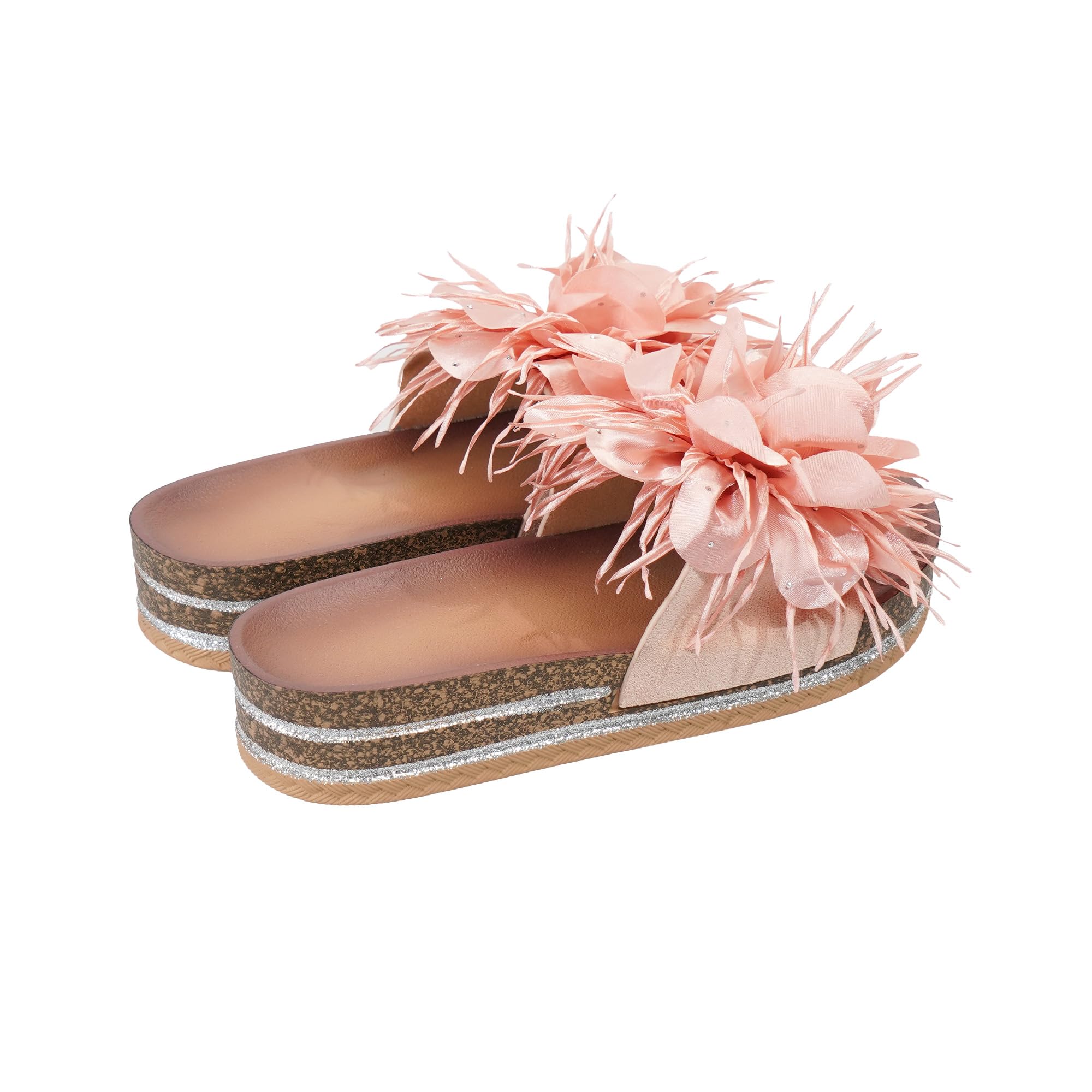 JOMIX Ciabatte Donna Sandali Estive con 3D Fiore Eleganti Suola in Sughero con Bordo Glitter Pantofole per Spiaggia Tempo Libero Vacanze Comodi Antiscivolo