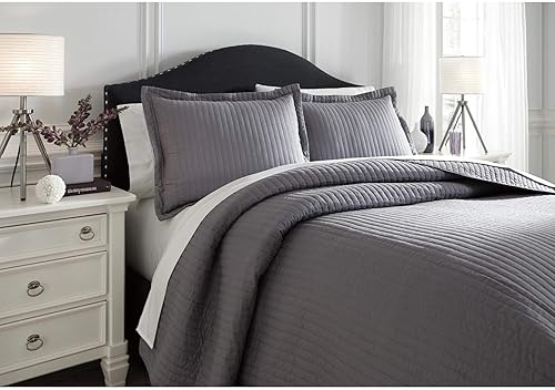 Miniatura 5 de Signature Design by Ashley Raleda - Juego de colcha contemporánea con costuras de canal y dos fundas de almohada, color gris
