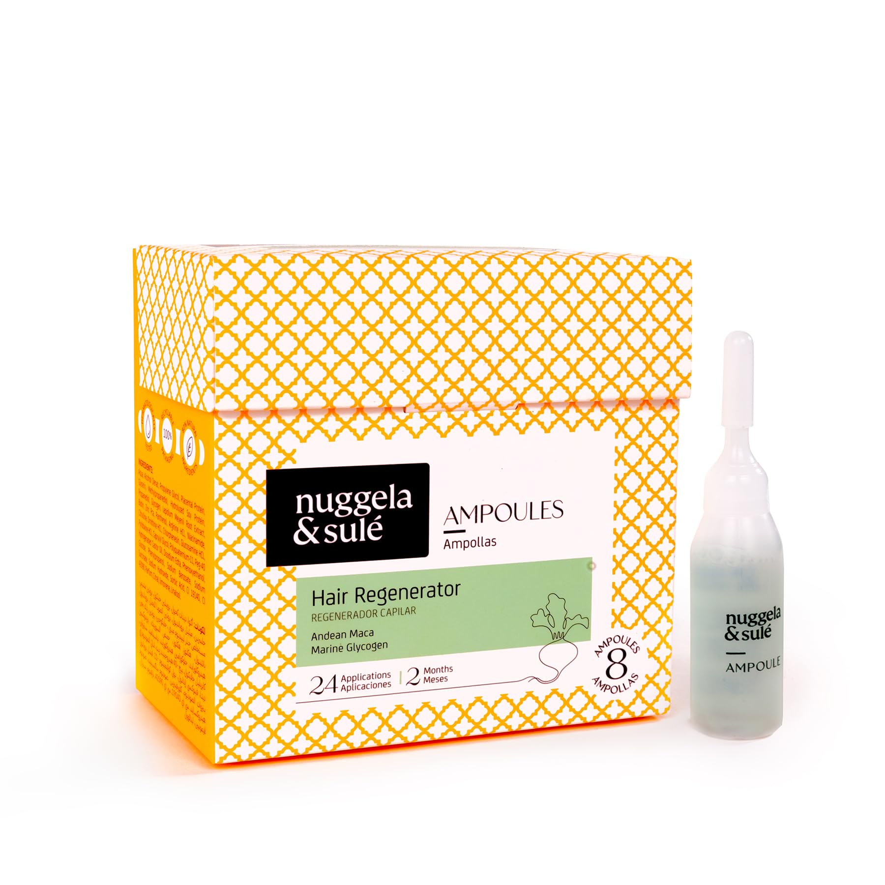 Nuggela & Sulé Ampollas Regeneradoras. Aumenta la densidad del cabello y su grosor. Especial para zonas despobladas. Uso Fácil. Tratamiento para 2 meses. 8 x 10 ml