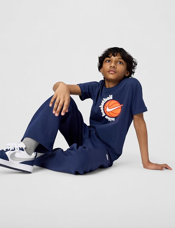 Nike Kid's Sportswear Loose Open-Hem Pants, Midnight Navy/White, Medium by Nike - Image 2