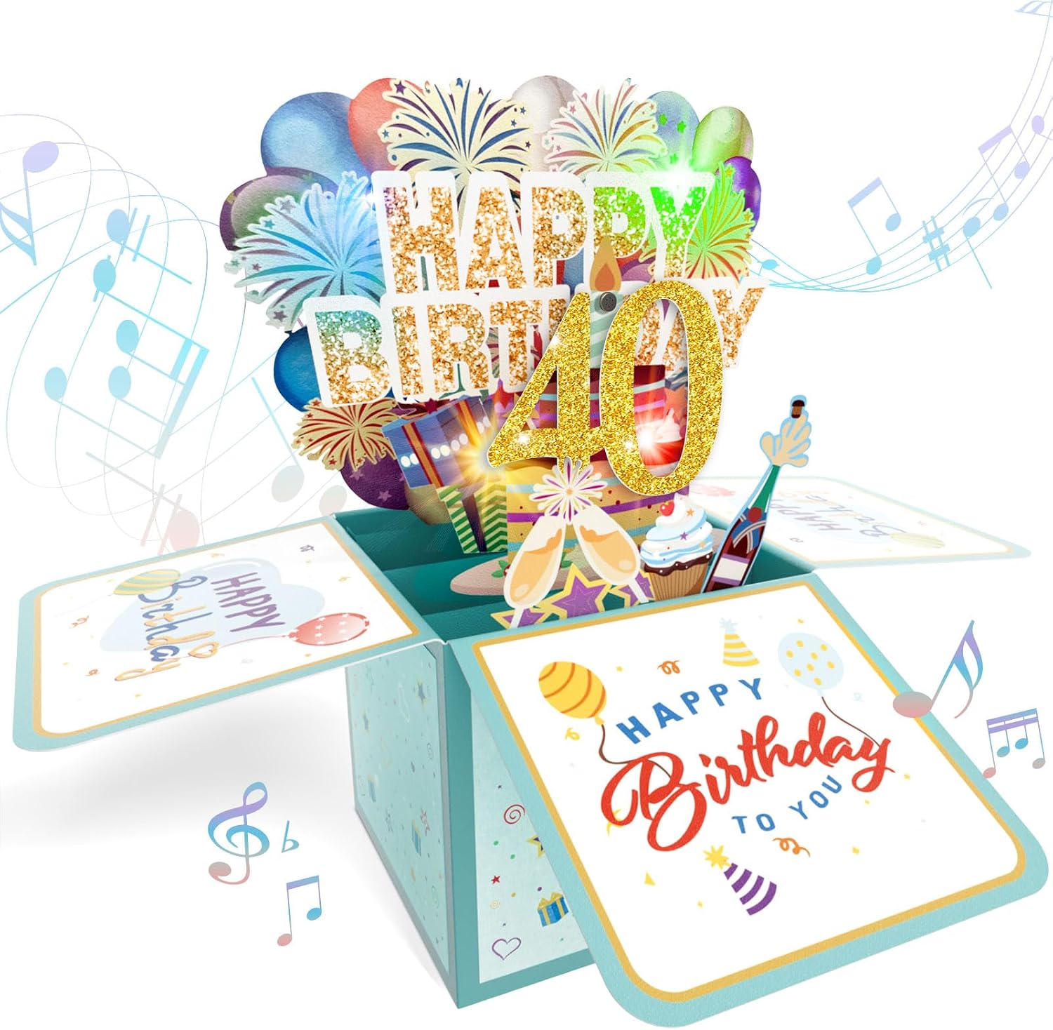 Happy 40TH Birthday Pop Up Card with Blowable Lights and Music, Funny ...