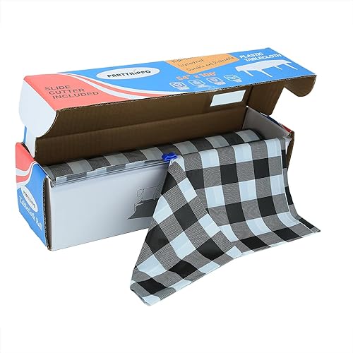 Miniatura 13 de PARTYHIPPO Rollo de mantel de plástico, manteles de plástico de 54 x 100 pies, para fiestas, desechables con caja de corte, mantel desechable Puntos