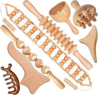Maderoterapia Therapeutic Wooden Massage Kit - 8 Piece - Lymphatic Drainage and Body Contour to Reduce Cellulite, Muscle P...