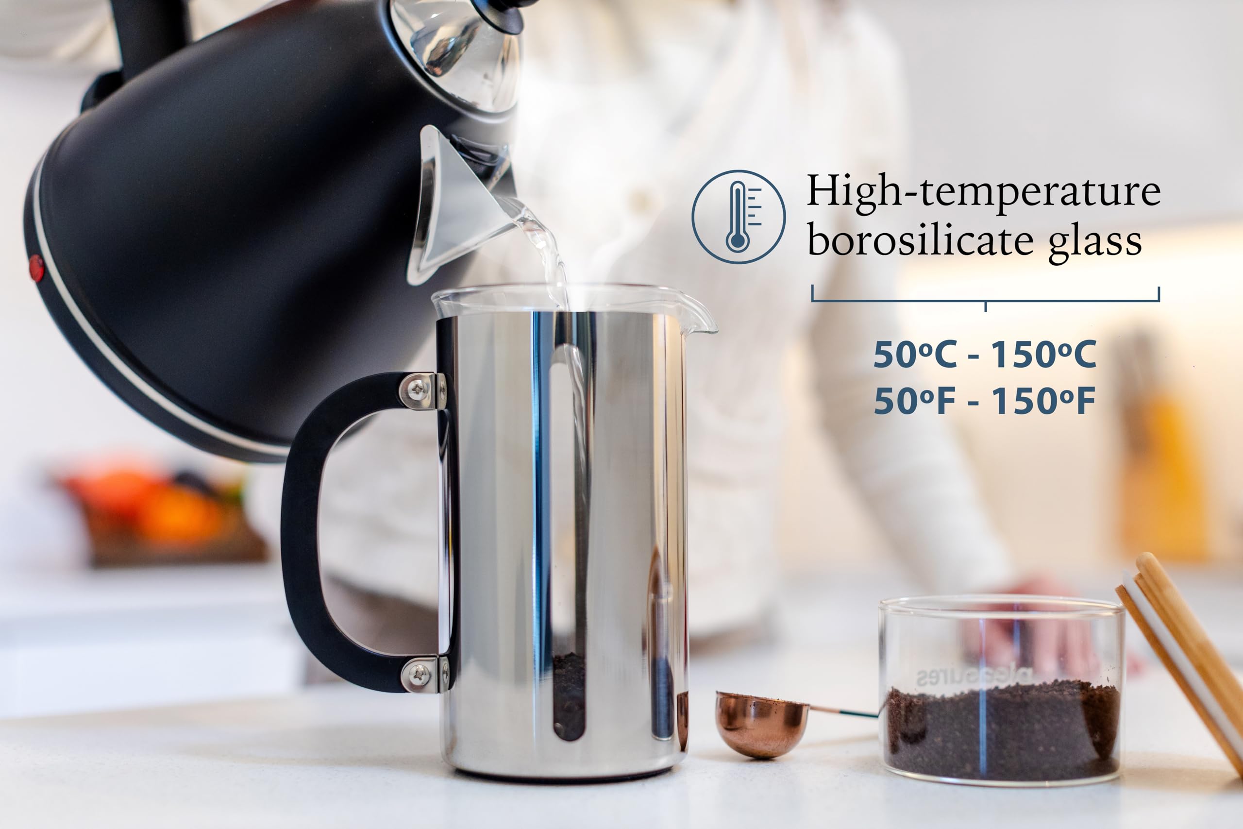 Prensa francesa de vidrio de borosilicato con acero inoxidable 304, capacidad de 1000 ml, elegancia clásica y diseño moderno para los entusiastas del café
