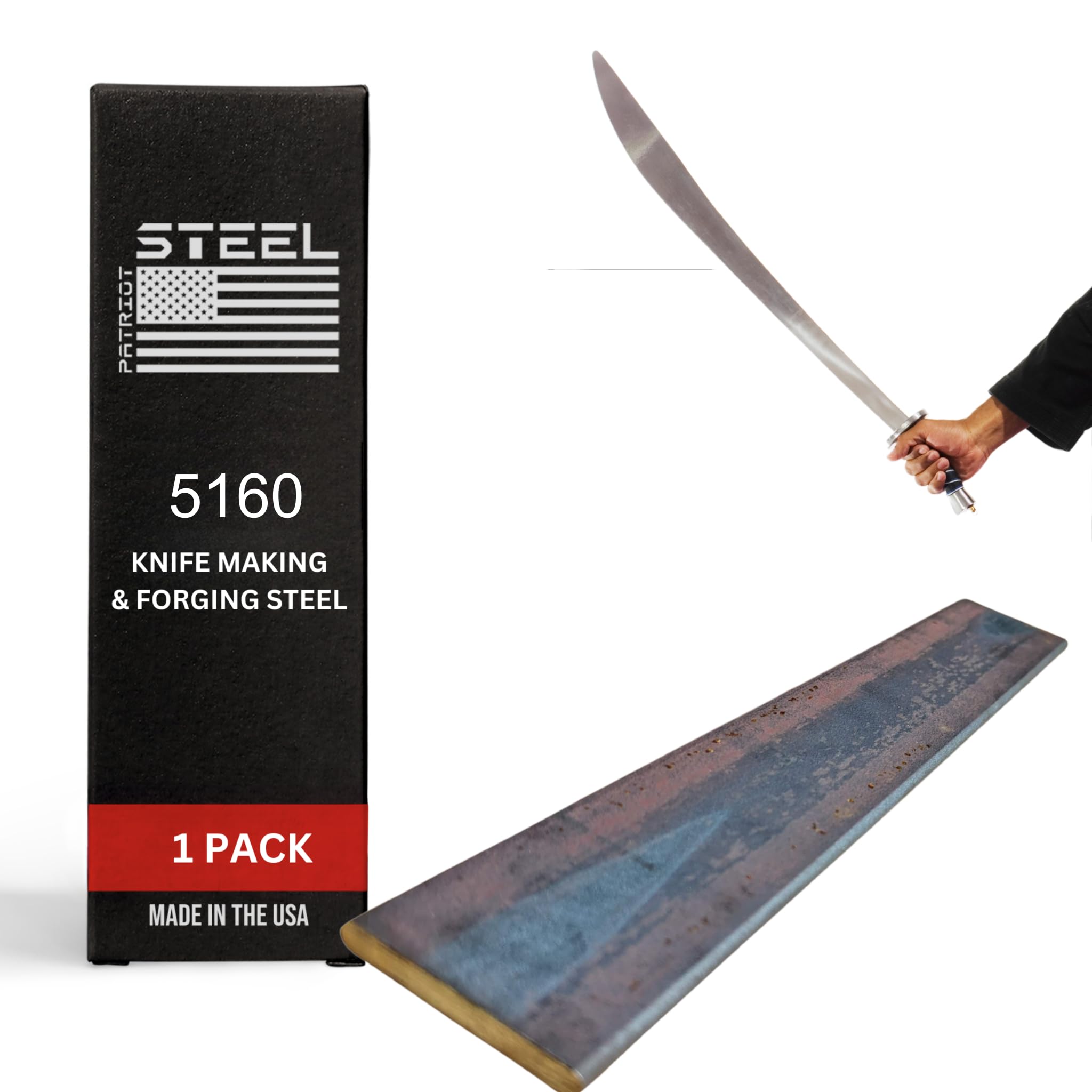 Patriot Steel 5160 High Carbon Knife & Sword Making & Forging Steel - Hot Rolled Steel for Knife Making Supplies - USA-Milled for Pros & Hobbyists - 2" wide, 0.262" thick, 36" long