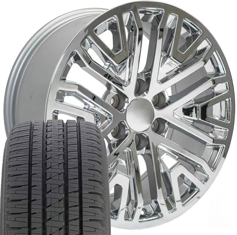 OE Wheels CV37 20 Inch Rims and Tires Fit Sierra 1500 Style 6x139.7 20x9 Chrome - Hollander 5906 - Dueler Alenza HL Plus 275/55-20 (Set of 4)
