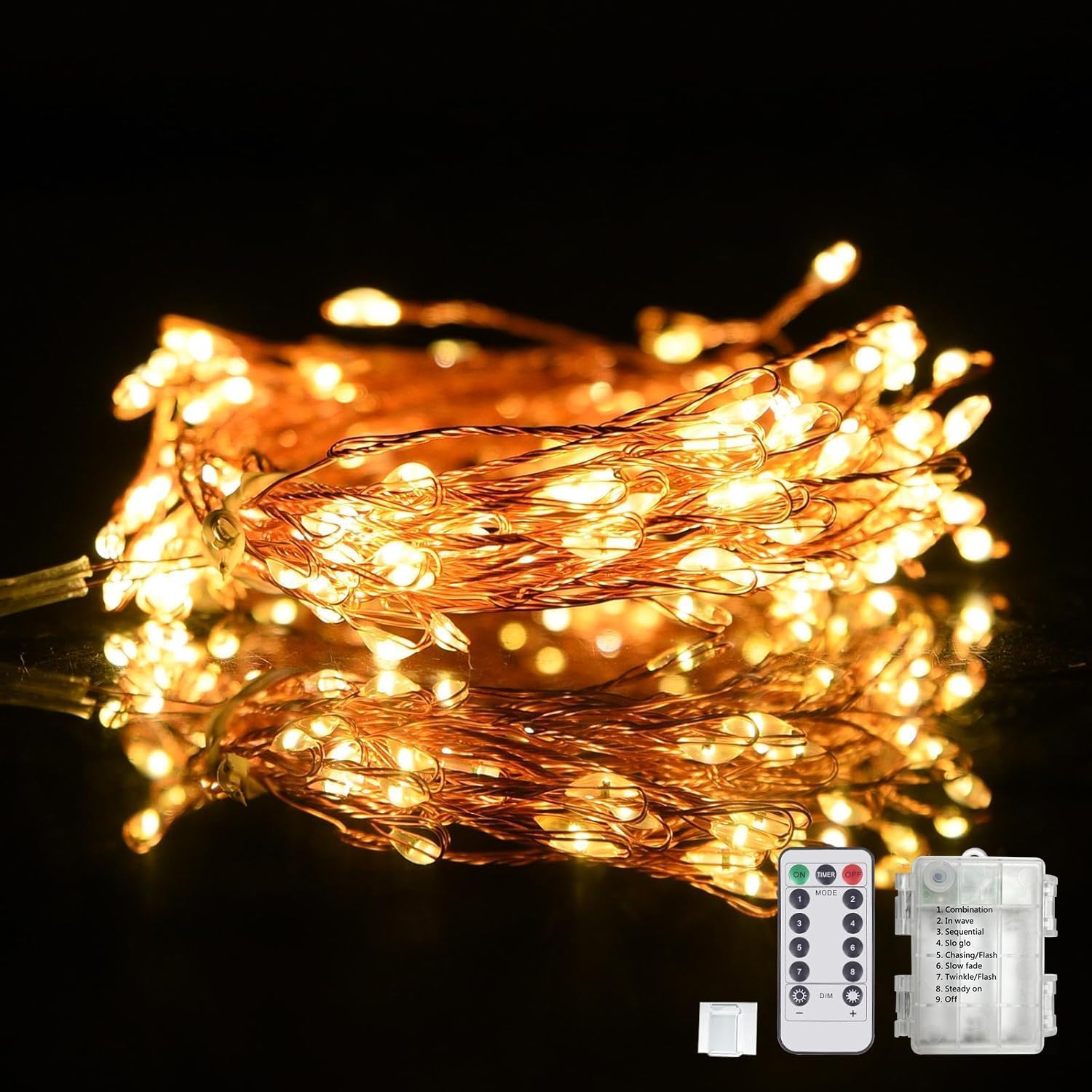 Dailyart 6feet 120 LED Starry Lights, Battery Operated Waterproof Dark Green Copper Wire Fairy Light String Light for Garland, Wreath, Patio, Garden, Wedding, Party, Xmas
