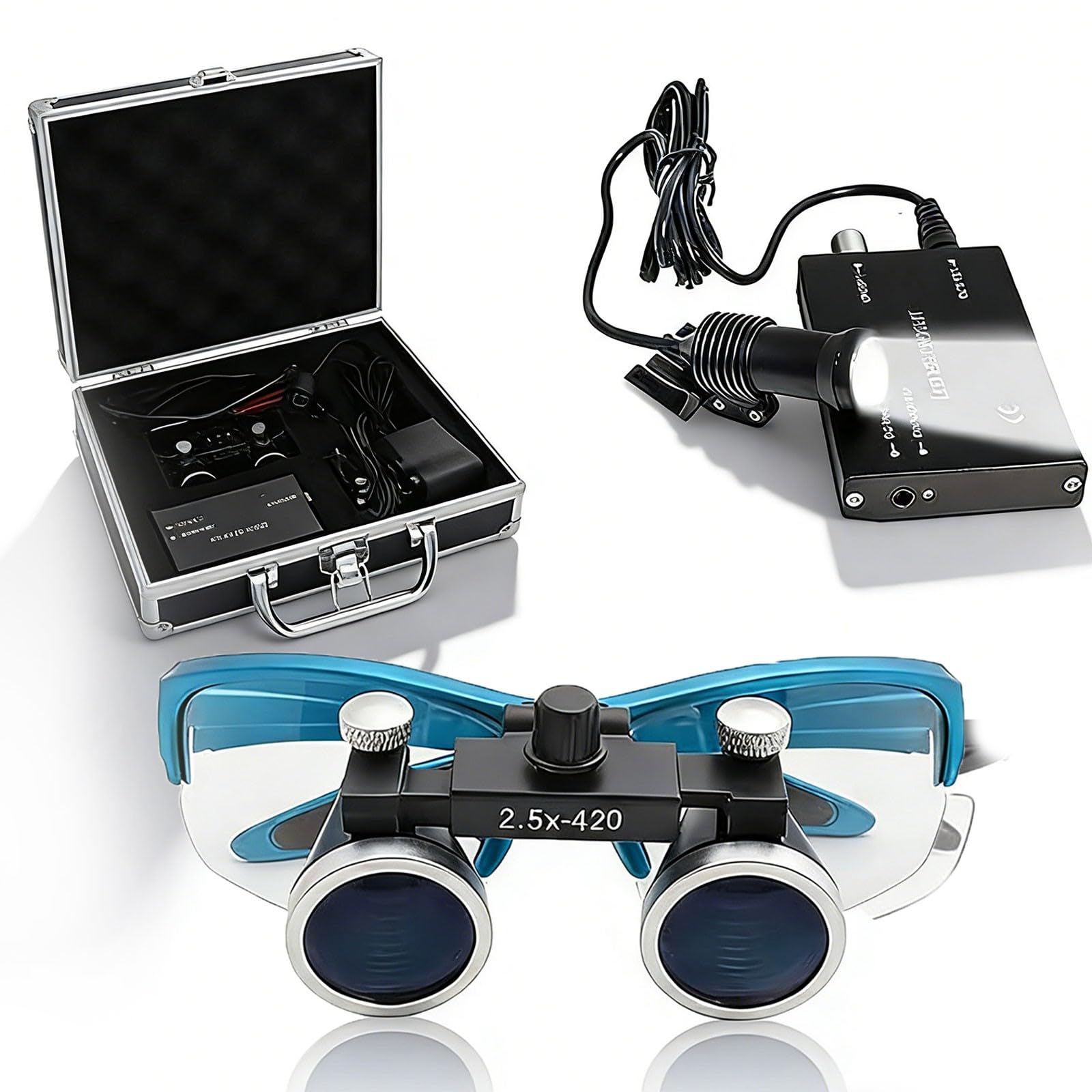 Professional Dental Loupes with LED Light – 2.5X Magnification Surgical Loupes, Ergonomic Oral Magnifier Glasses for Dentists, Portable Optical Loupe with Aluminum Case(blue,2.5)