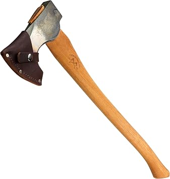 COUNCIL TOOL Wood-Craft Pack Axe - 2 lb Camping Axe, 24 Curved Hickory Handle with Leather Sheath, Made in the USA - WC20PA24C