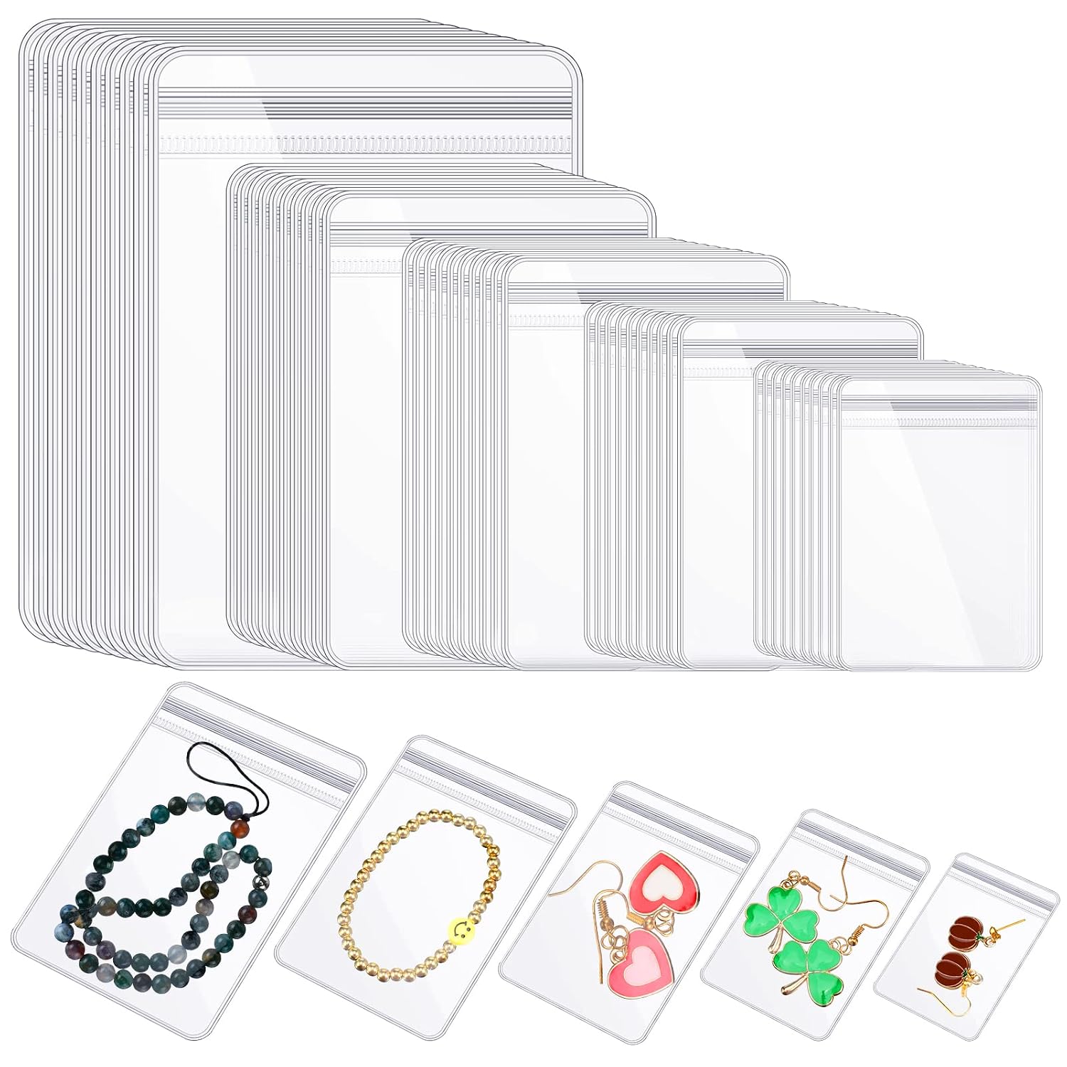 360 Pcs Self Seal Reclosable Zip PVC Storage Bags - Clear, Resealable Plastic Pouches for Rings, Earrings, Beads - 5 Sizes