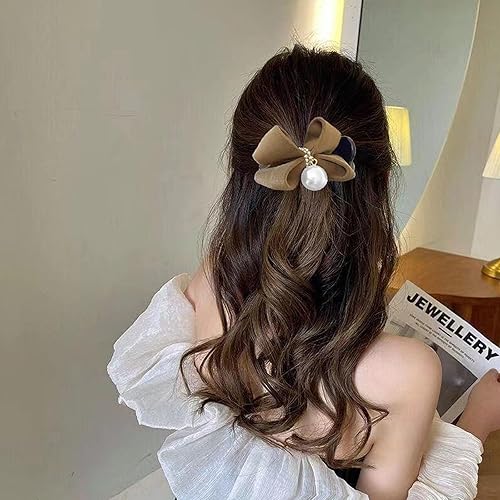 Miniatura 5 de 3 horquillas para el cabello con lazo y perlas, pinzas para el cabello con lazo para cola de caballo, pinzas de terciopelo de tiburón, accesorios