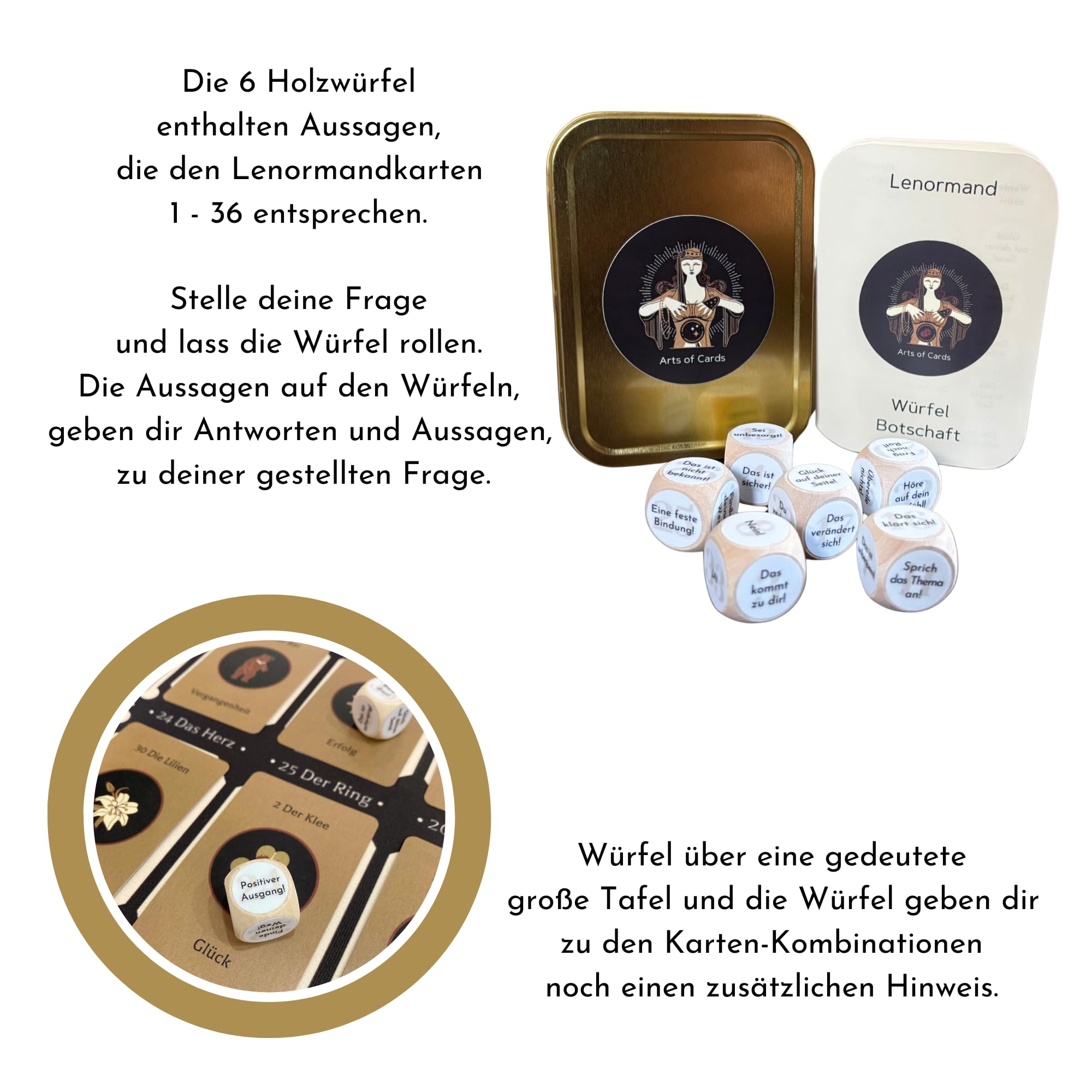 Lenormand Würfel Botschaft Orakel Orakelwürfel mit Hinweisen zu den Lenormand Ratschlägen