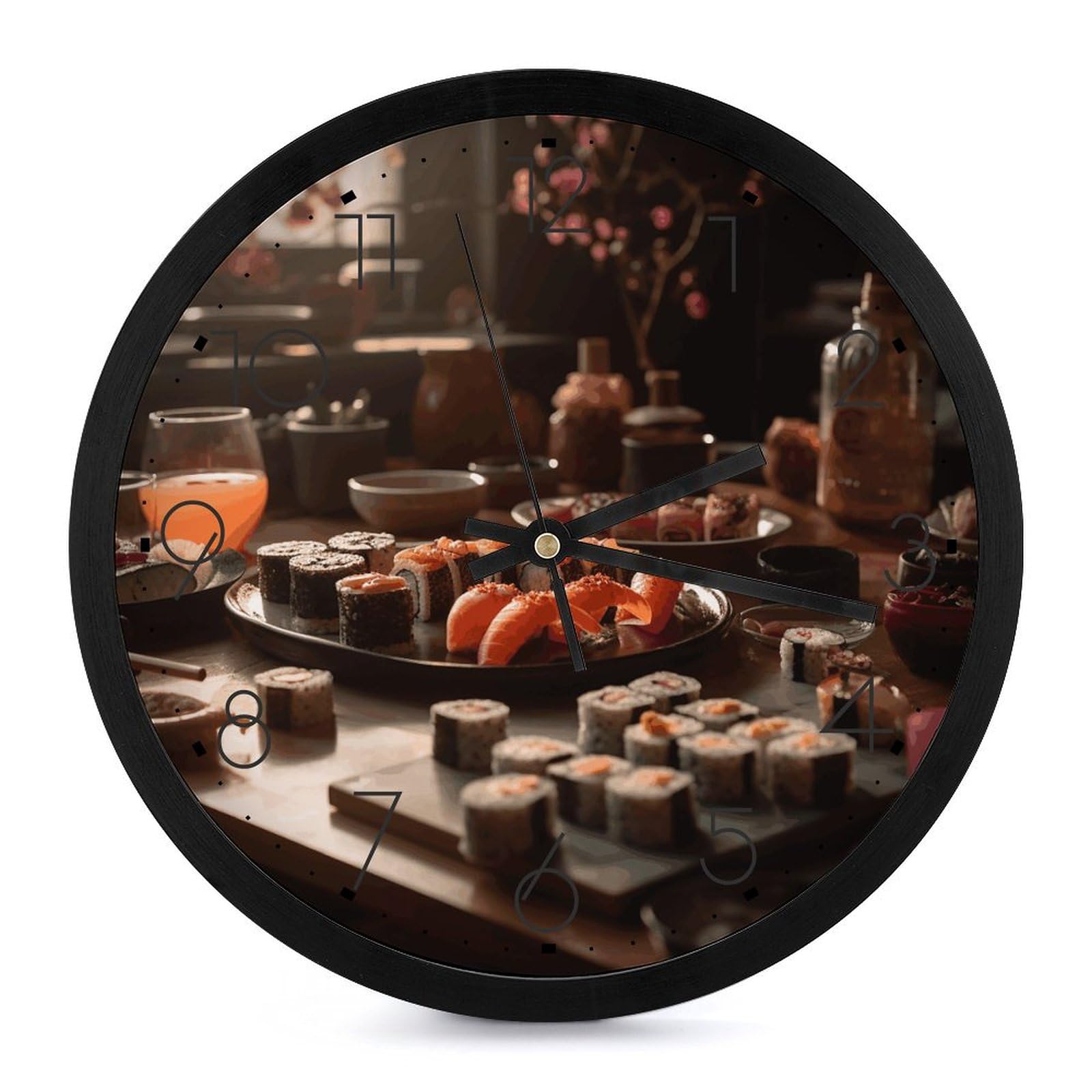 Horloge murale moderne sushis en relief pour la cuisine