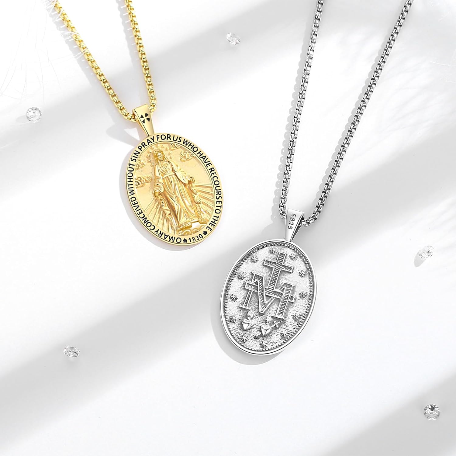 Vito 925 Sterling Silver Saint Necklaces for Women Men, St Michael/Crucifix/Caravaca/St Jude/Virgin Mary Pendant Patron Saint Amulet Medal Religion Jewelry Gift - Image 3