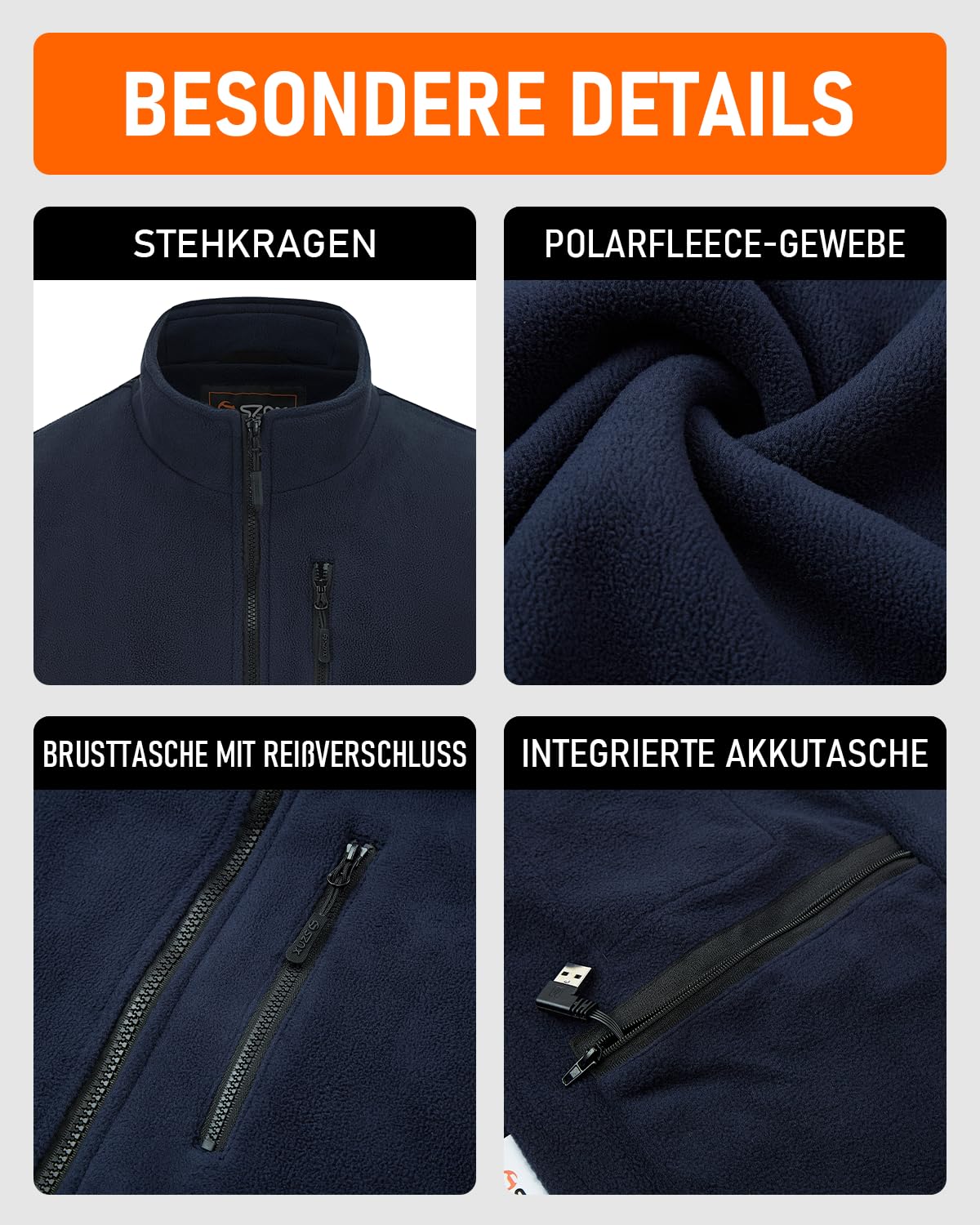 SZNX Heizweste Herren mit Powerbank – Beheizbare Weste Fleece 6 Zonen, Wärmeweste mit Akku USB, Beheizbare Jacke Herren 3 Stufen Temperatur, Heizjacke Herren Winter, Beheizte Weste