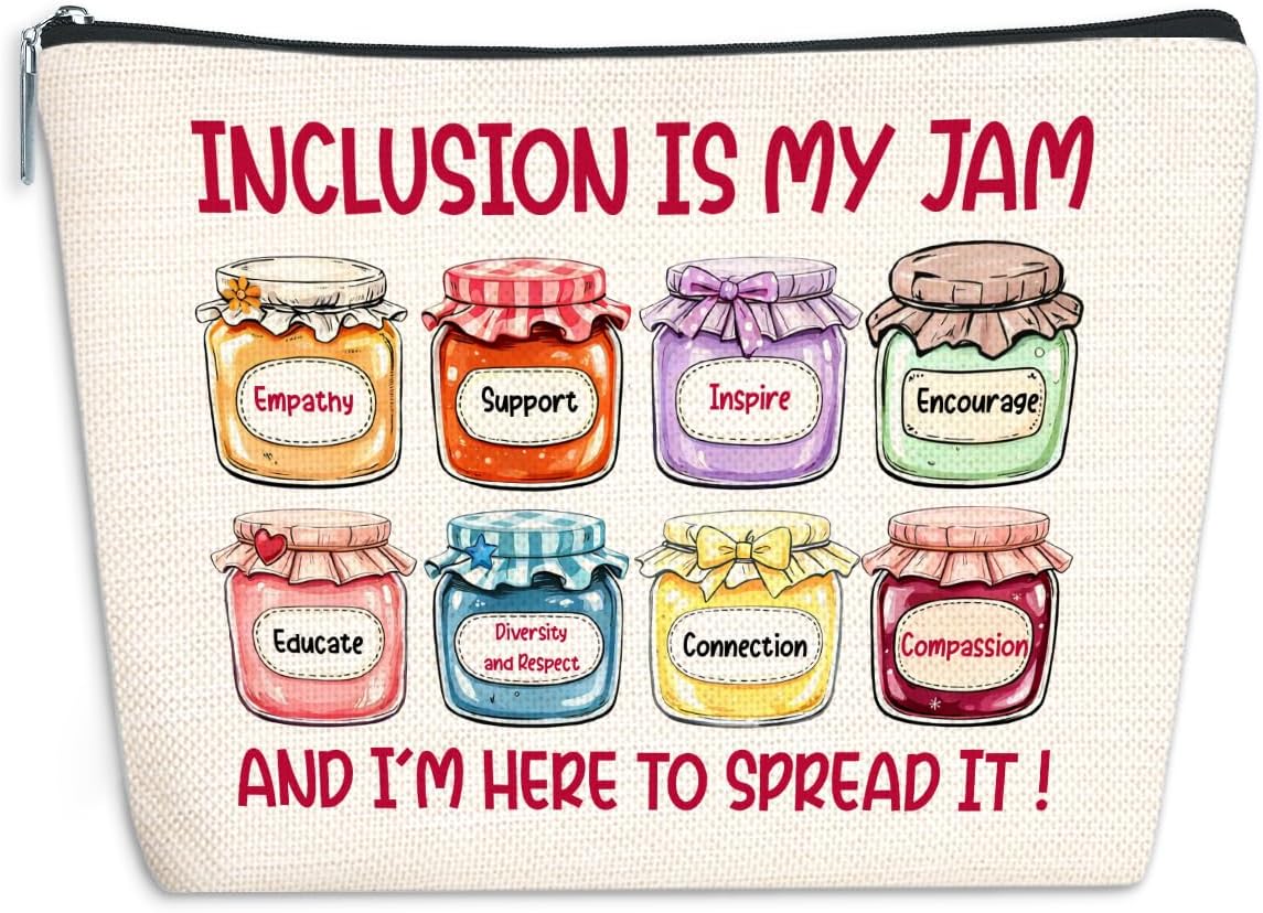 Funny Inclusion Makeup Bag, Autism Awareness Cosmetic Bag, Neurodiversity SPED Teacher Gift for Women Social Worker Advocate Graduation Birthday Appreciation Christmas Makeup Pouch Toiletry Bags