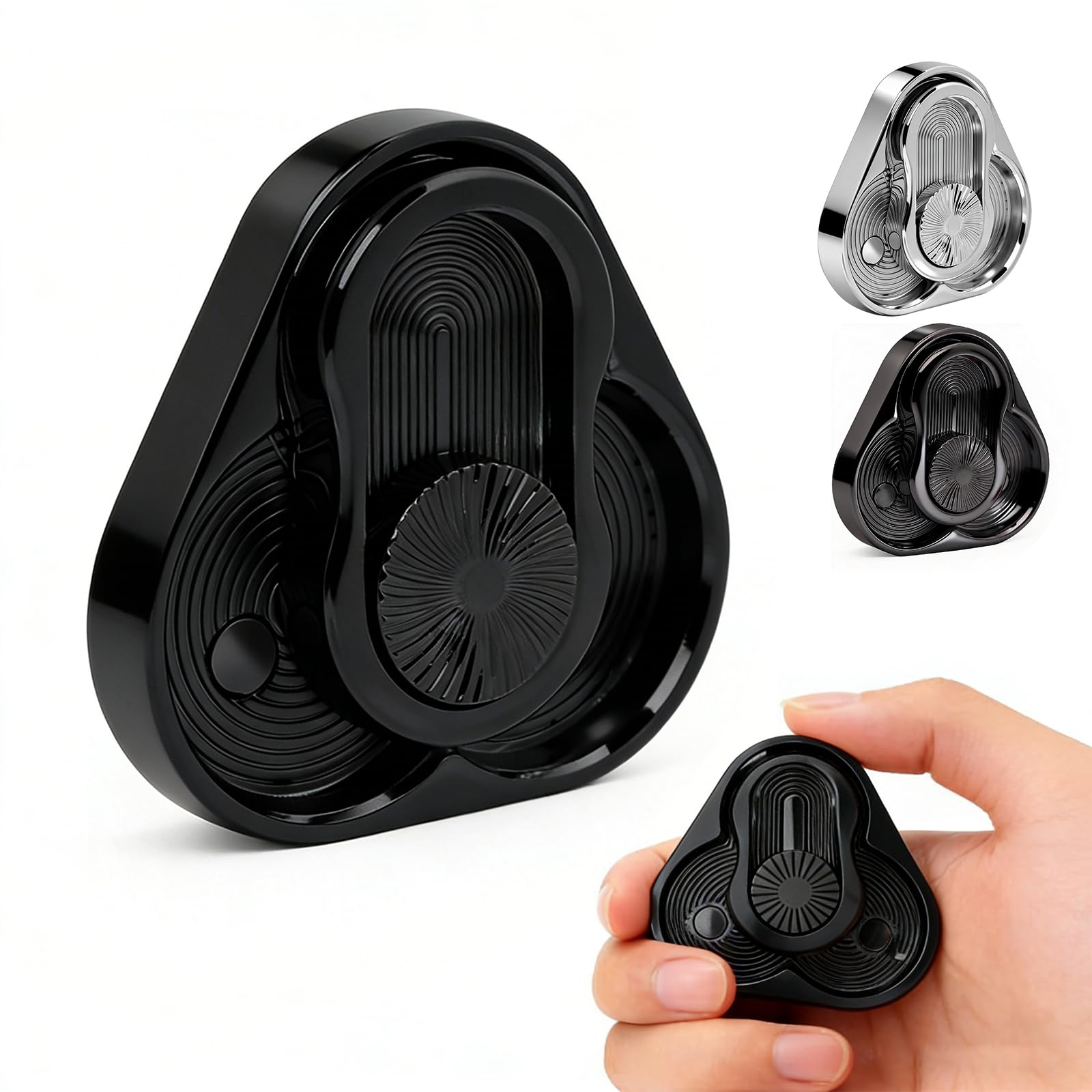 Magnetic Metal Fidget Toy for Adults Black Triangular Spinner Slider for ADHD Stress Relief, Anxiety, Office Desk Toy