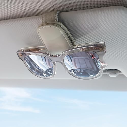 Soporte magnético para lentes de sol, clip de cuero para visera de automóvil, accesorios para el interior del automóvil (1 unidad, beige)