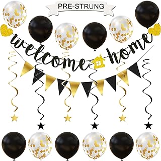 Pre-Strung Welcome Home Banner with Two Heart and A Vivid Home Sign Flash Party Decorations, Funny Home Party Sign Decors Family Party Housewarming Banner for Family Theme Party Supplies Decorations