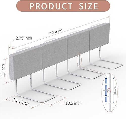 Miniatura 5 de Riel de cama, riel de cama para niños pequeños, niños, adultos, rieles laterales de cama de 78.7 pulgadas para cama matrimonial, Queen, King,