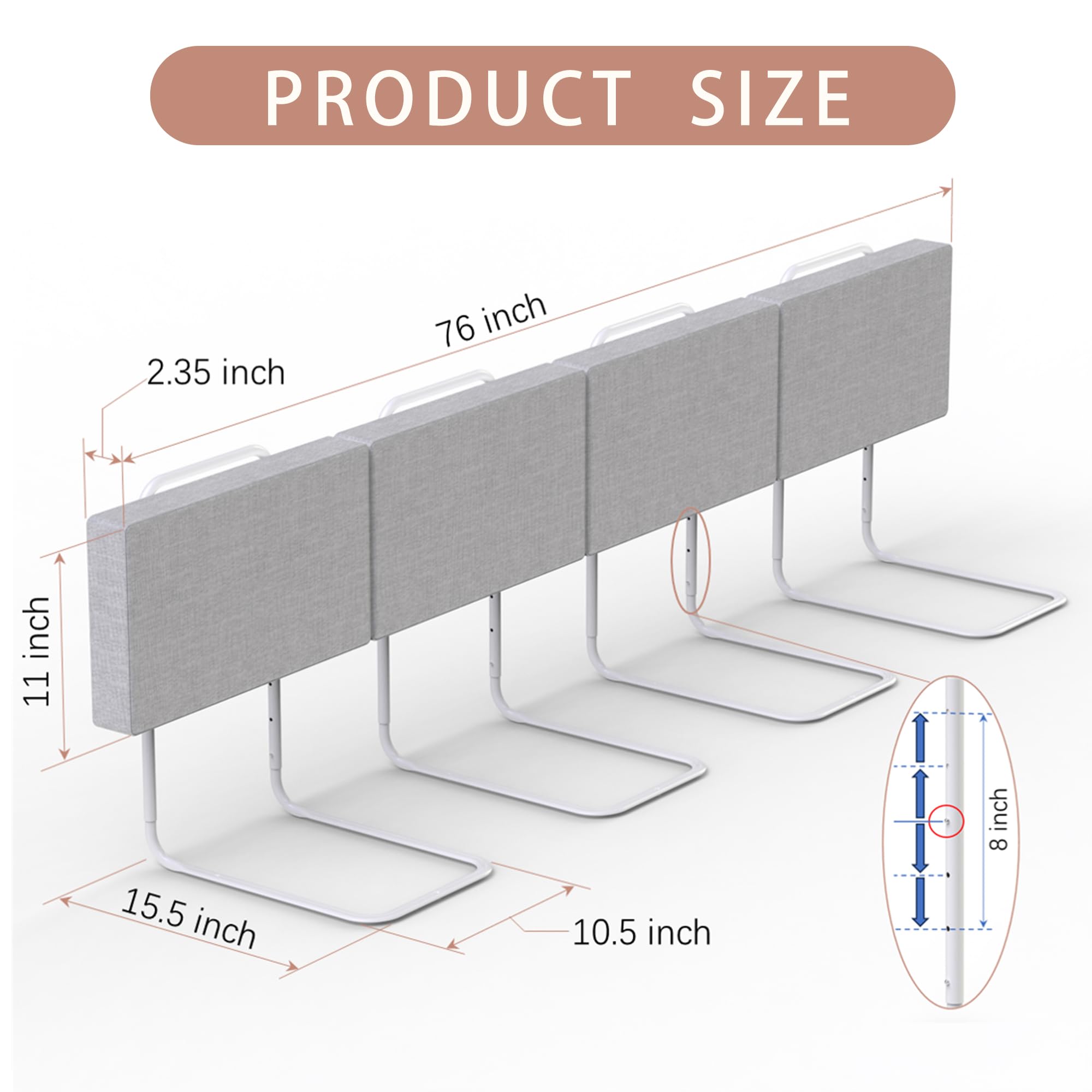 Riel de cama para niños pequeños, niños, adultos, rieles laterales de cama de 78.7 pulgadas para cama matrimonial, Queen, King, individual, litera, dormitorio para evitar caídas, rieles de cama se