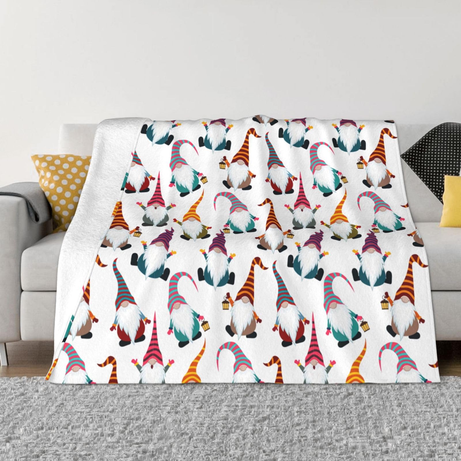 SDEGTHO Xmas Funny Gnomes Printing Ultra Soft Micro Fleece Anti Pilling Flannel Sofa Blanket For Camping Travel